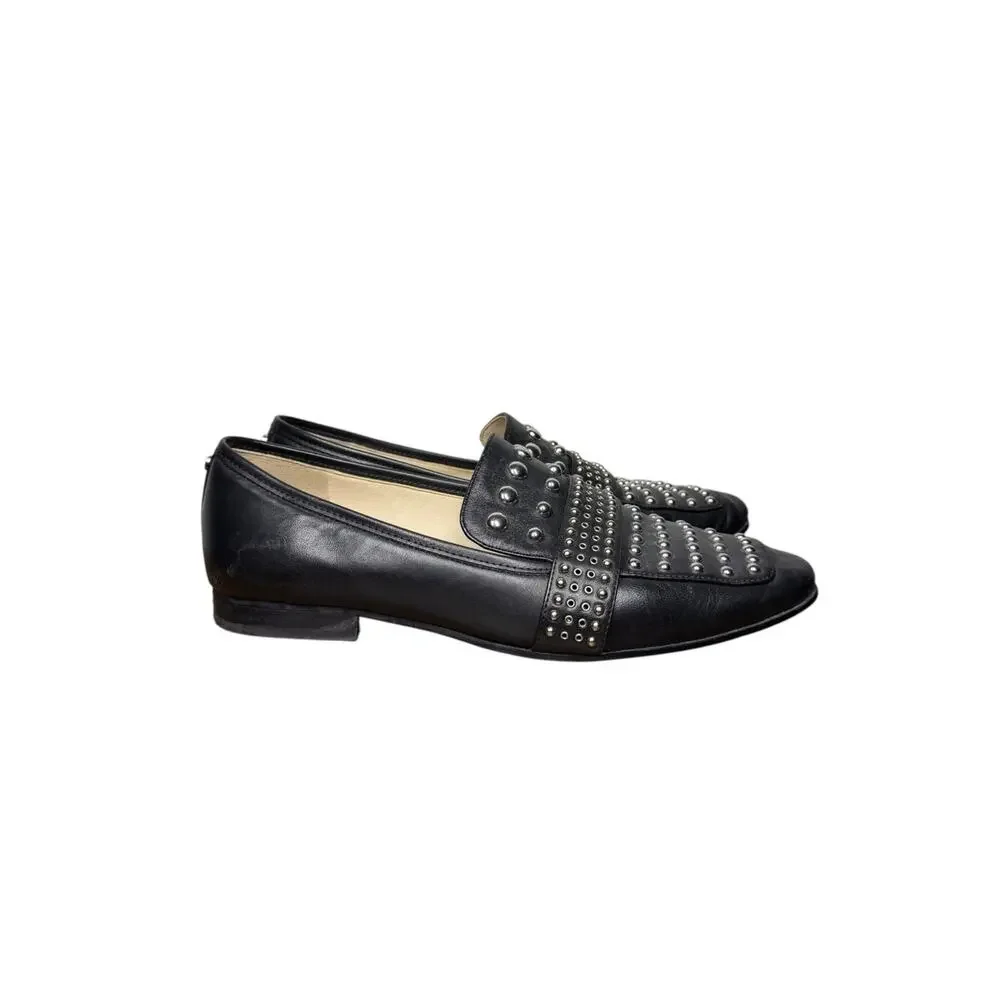 Sam Edelman Silver Studded Black Leather Chesney Loafer Size Women's 9.5